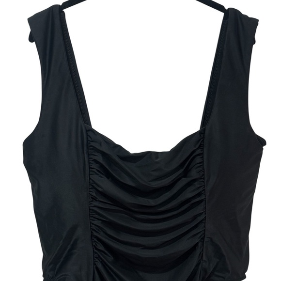 NEW J. Crew Black Ruched Square Neck One Piece Swimsuit Resort Beach Size 22 - Picture 3 of 13